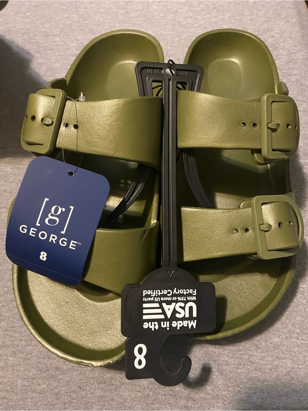 George Men's Olive Green Dual-Buckle Slide Sandals